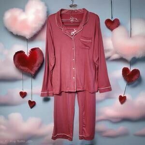 Flora by Flora Nikrooz 2pc Pajama Set - Button Front/Elastic Waist Lg - Cozy PJs